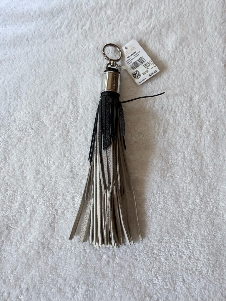 Michael Kors Two-Tone Leather Tassel Keychain In Black & Taupe